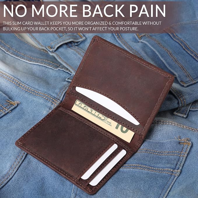FOXHACKLE Full Grain Leather Credit Card Holder for Men and Women, Slim Bifold RFID Blocking Wallet, Thin Front Pocket Minimalist Wallet, Small Card Case.