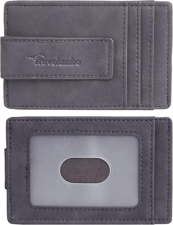 Travelambo Money Clip for Men Magnetic Front Pocket Wallet Slim Wallet Minimalist Card Holder RFID Blocking (Black Smooth)
