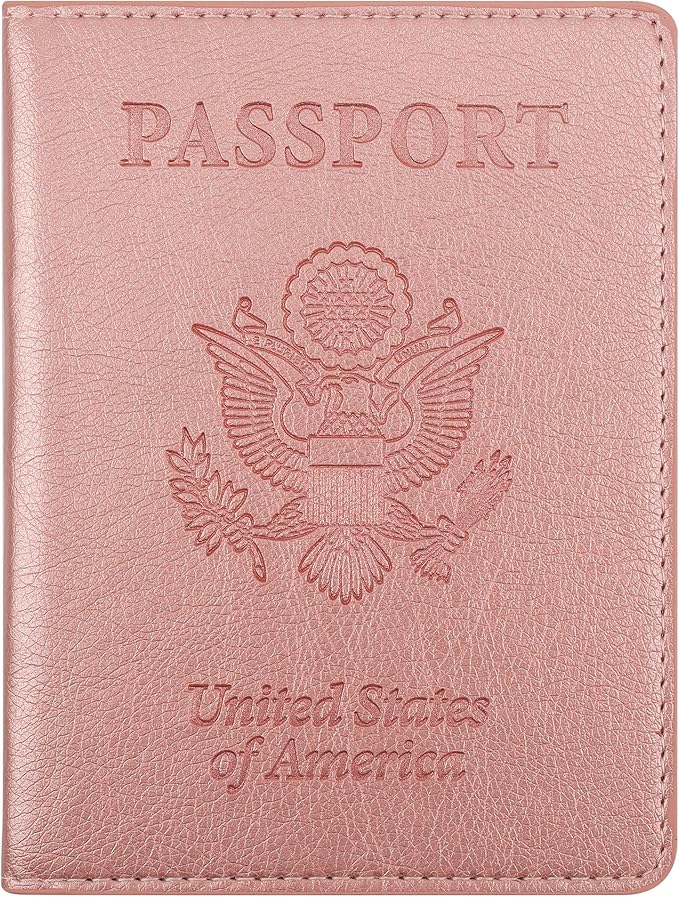 Passport Holder for Travel Men Women - Passport Cover, Passport Wallet Case Travel Essentials Travel Must Haves Accessories Blocking Leather Card Slot Protector for Stocking Stuffers Gifts, Rose Pink