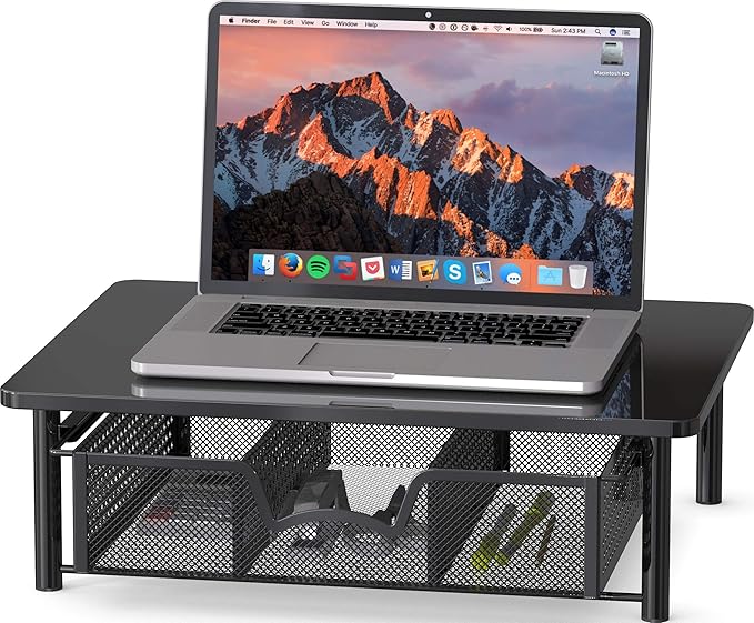 Simple Houseware Computer Monitor Riser with Drawer, Black