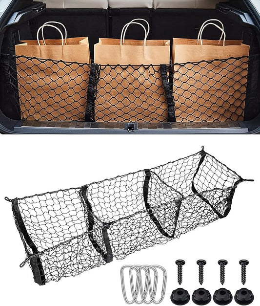 SCUARI Cargo Net,Truck Bed Organizer,Car Accessories Cargo Net for Pickup Truck Bed,3 Pocket Trucks Beds Cargo Nets,43.3" x 11.8" Elastic Cargo Nets,Suitable for Car SUV Van Trunk Pickup