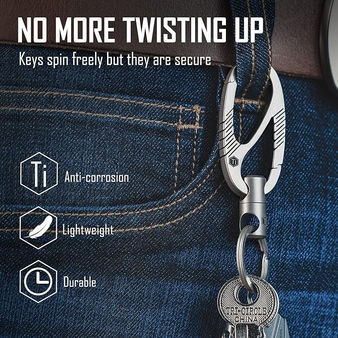 KeyUnity Titanium Carabiner Keychain Clip, Dual-Gate Quick Release EDC Key Ring Holder Organizer for Men and Women