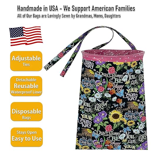 Car Trash Bag Hanging Front Seat Back Seat Headrest Console - Car Trash Bin with Reusable Waterproof Liner and Disposable Bags - Car Waste Basket (Large Pink/Sunflower)
