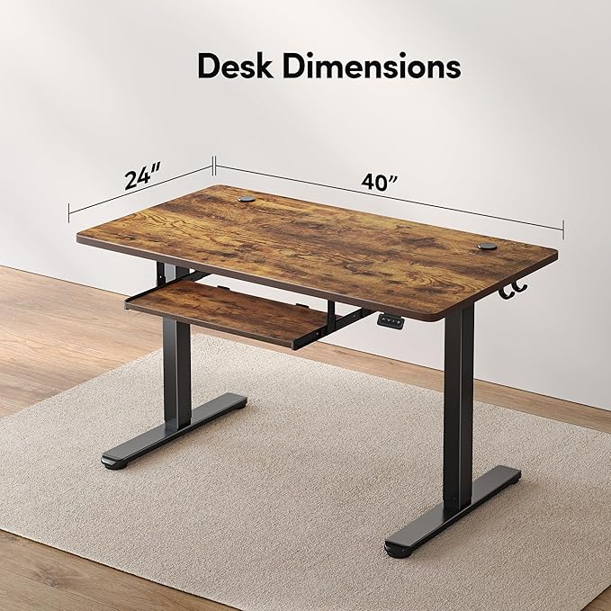 FEZIBO Standing Desk with Keyboard Tray, 40 x 24 Inch Adjustable Height Sit Stand Desk with Memory Presets for Home Office, Ergonomic Computer Workstation, Rustic Brown
