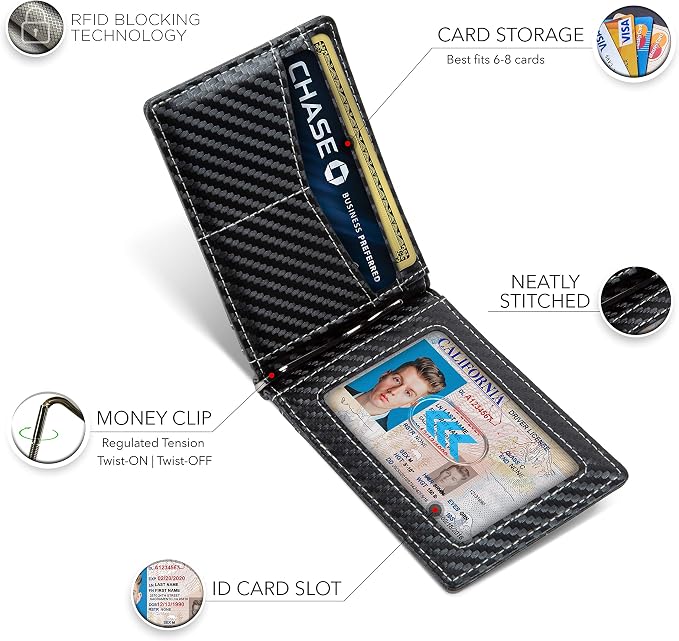 SERMAN BRANDS RFID Blocking Wallet Slim Bifold - Genuine Leather Minimalist Front Pocket Wallets for Men with Money Clip Gift