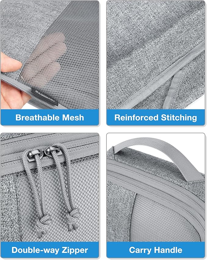 BAGSMART Compression Packing Cubes for Travel, Durable Travel Cubes for Carry-On Suitcase, 6 Set Cuise Ship Travel Essentials (1L+3M+1S+Shoe Bag), Grey