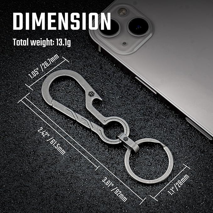 KeyUnity KM01 Titanium EDC Keychain Clip with Bottle Opener, Quick Release Carabiner Key Ring Holder for Men