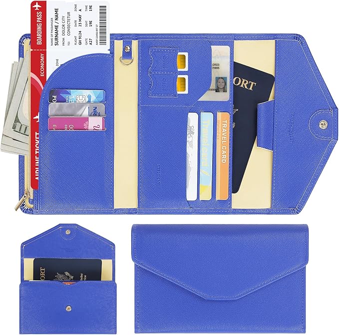 ZOPPEN Mulit-purpose Rfid Blocking Passport Holder Travel Wallet (Ver.4) Passport and Vaccine Card Holder ComboTri-fold Document Organizer Travel Essentials