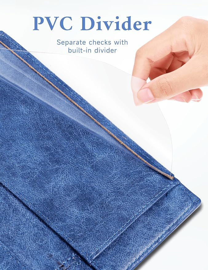 Zreal Checkbook Cover for Men & Women, Premium Vegan Leather Checkbook Holder for Top & Side Tear Duplicate Checks with RFID Blocking (Distressed Blue)