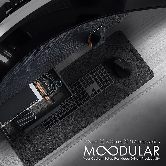 ULTRARM Moodular Wooden Monitor Stand 45.6??(116cm) Large Desk Organizer with Metal Slide Rails for Drawer, Tray, Laptop, Tablet, Phone & Headphones Customizable Riser for Organized Workspace Black