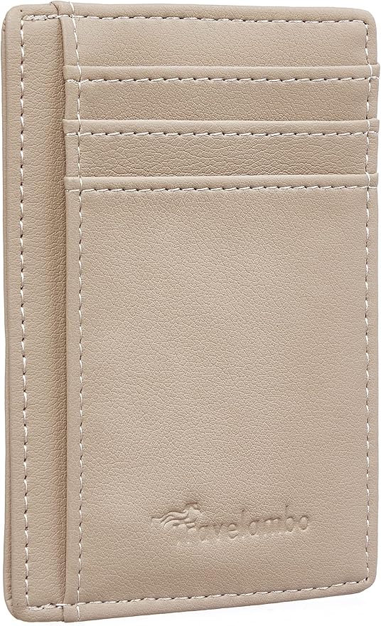 Travelambo Front Pocket Minimalist Leather Slim Wallet RFID Blocking Medium Size