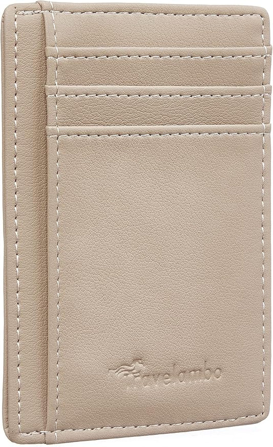 Travelambo Front Pocket Minimalist Leather Slim Wallet RFID Blocking Medium Size