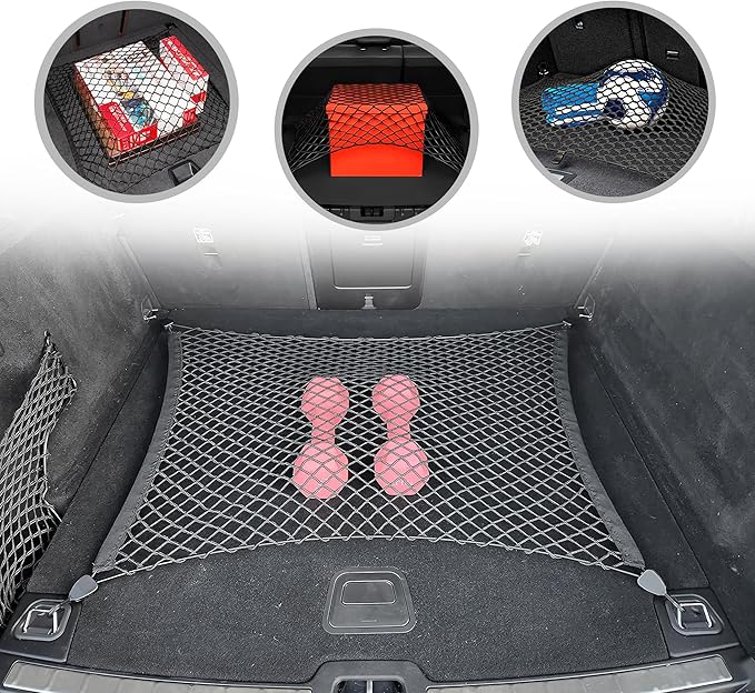 Floor Style Automotive Elastic Trunk Mesh Cargo Net for Volvo XC60 2017-2025 - Premium Trunk Organizer and Storage - Luggage Net for Crossover- Best Car Organizer for Volvo XC 60