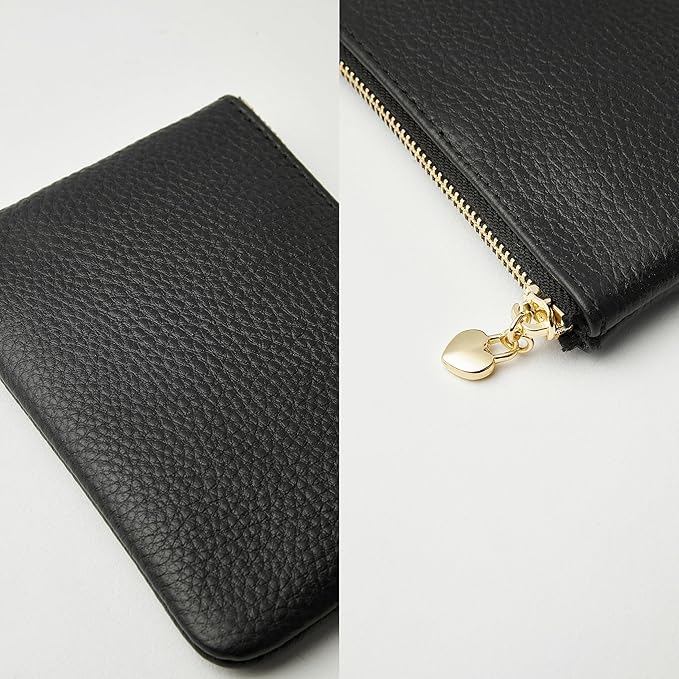 DAILANDO Mini Leather Coin Purse, Unisex Slim Zipper Card Holder and Coin Pouch with Keychain