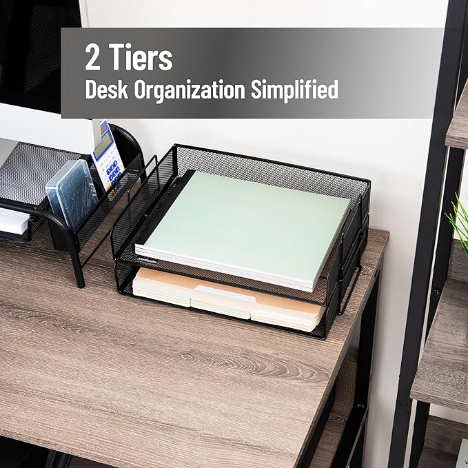 Mind Reader Stackable Paper Tray, Desktop Organizer, File Storage, Office, Metal Mesh, 2 Pcs., Black