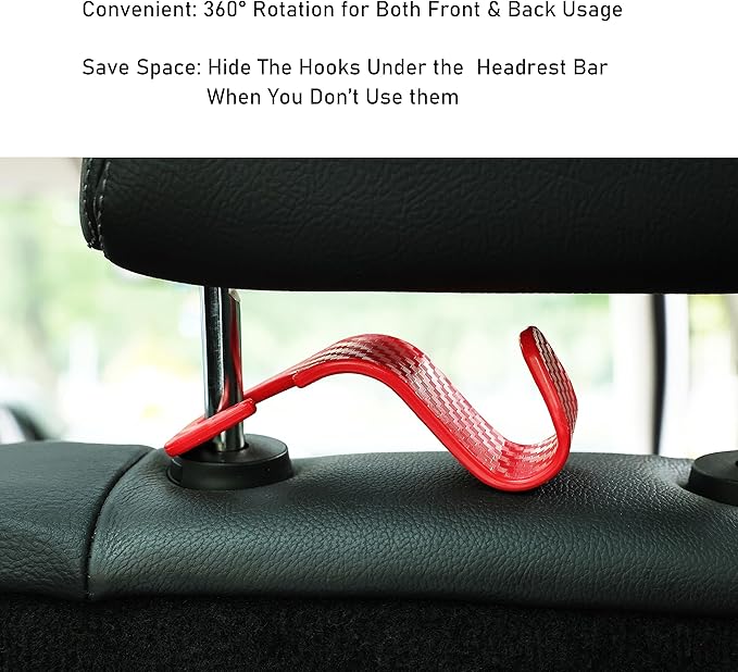 Car Seat Headrest Hook Universal Vehicle Seat Hook Hangers Interior Storage Organizer for Purse Handbag Coats Umbrellas Grocery Bags 4 Pack Red