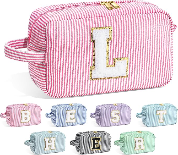 YOOLIFE Birthday Gifts for 6 7 8 9 10 11 12 13 14 15 Year Old Teen Girl - Initial Makeup Bag Letter Toiletry Pouch Cosmetic Case, Personalized Teen Girl Gifts Trendy Stuff Party Favor, Pink L