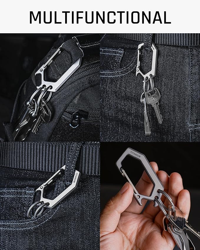 TISUR Titanium Carabiner Keychain Clip, Heavy Duty Key Ring Holder,Bottle Opener Car Key Chains for Men Women