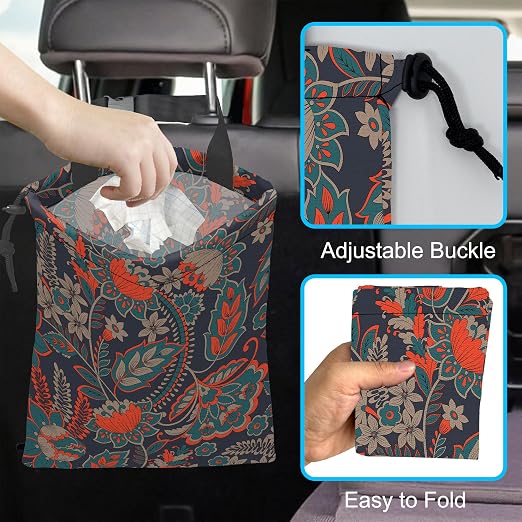 Car Trash Bag Hanging Luxury Paisley Flowers Car Trash Can Waterproof Garbage Bag Hanging for Car Back Seat