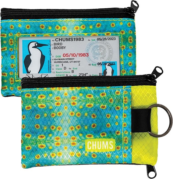 Chums Surfshorts Wallet - Lightweight Slim Wallet with RFID Blocking Card & Clear ID Window - Zippered, Water Resistant w/Key Ring