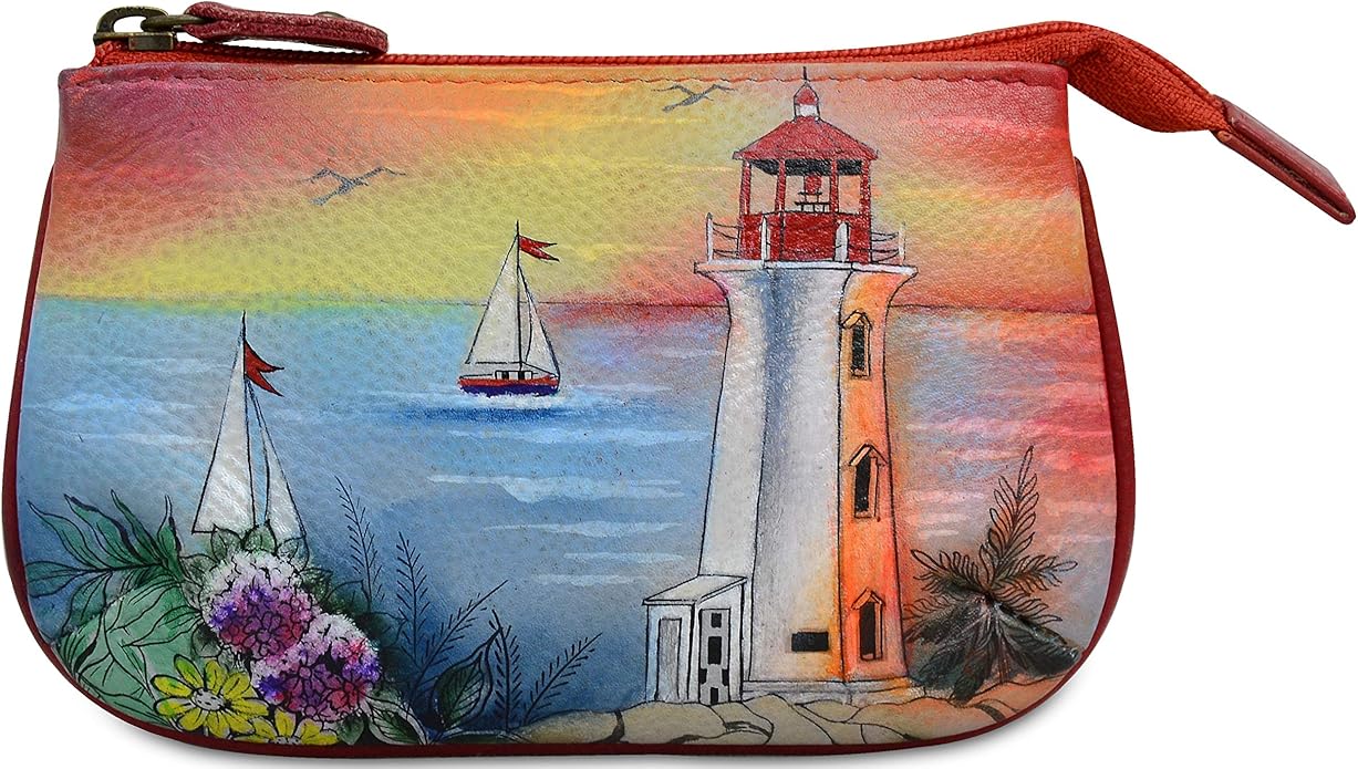 Anuschka Women’s Hand-Painted Genuine Leather Medium Zip Pouch - Coin and Key Pouch - Zippered, 2 Key Fobs