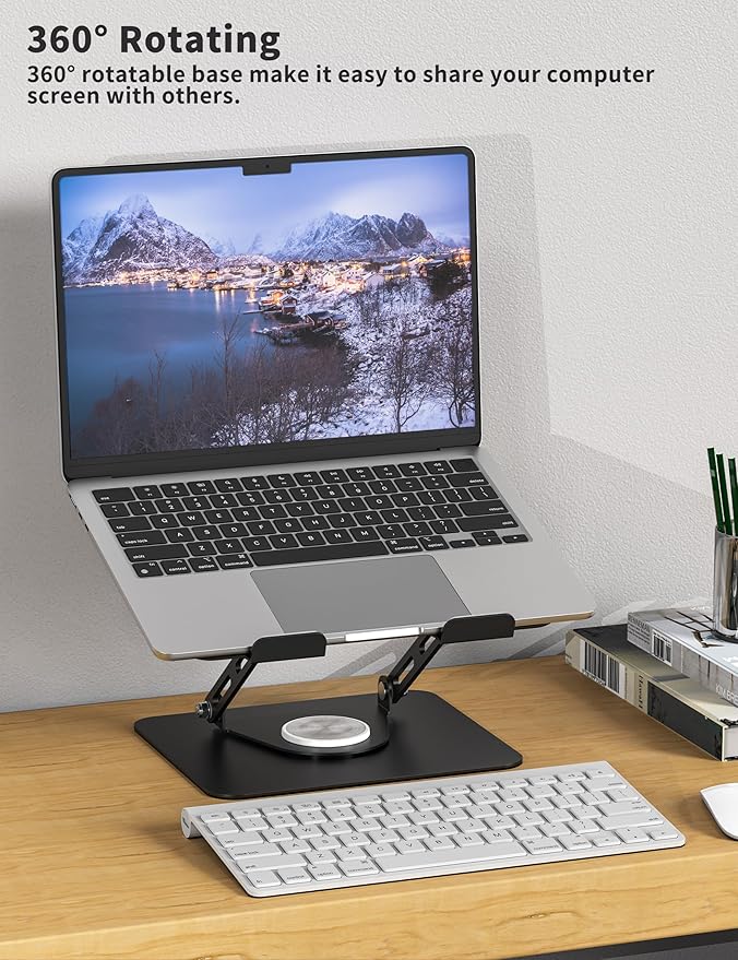 ALASHI Laptop Stand for Desk with 360 Rotating Base, Multi-Angle Adjustable Laptop Stands, Foldable Laptop Riser Compatible with 10 to 15.6 Inches PC Computer, Black