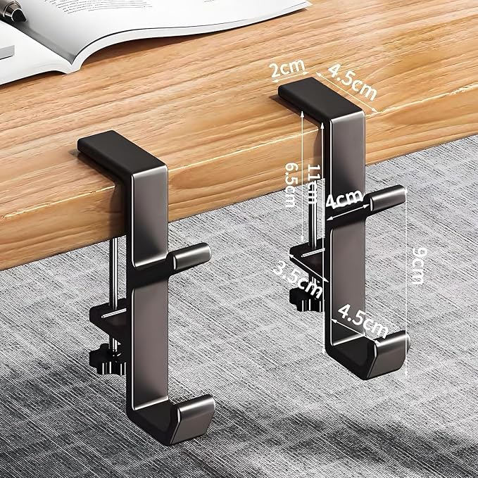 Headphone Stand - Aluminum Alloy Headphone Holder, Under Headset Stand for Desk Fit for PC Gaming Headset Hanger Hook Suitable for Office, Computer, Student Class Desk, Handmade Creator Table (Black2)