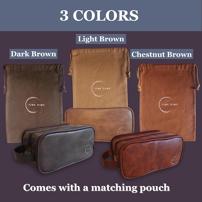 Premium Men’s Toiletry Bag with Drawstring Pouch – Durable Water-Resistant Leather-Look Travel Organizer for Shaving, Grooming & Hygiene Essentials (Chestnut Brown)