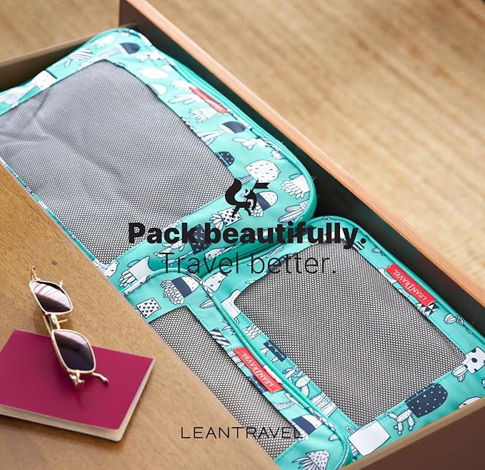 LeanTravel Premium Compression Packing Cubes for Travel - Suitcase Organizer Bags with Double Zipper & Breathable Mesh Panel - Space Saving Carry On Luggage Essentials (6-Pack, Green Cactus)