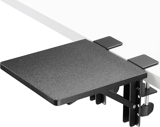 ETHU Desk Extender Tray, 9.4"x9.1" Ergonomics Computer Arm Wrist Rest for Desk, Foldable Keyboard Drawer Tray Clamp On Mount Easy to Install, Armrest Support for Home and Office (Black)