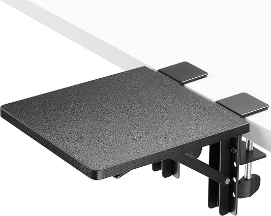 ETHU Desk Extender Tray, 9.4"x9.1" Ergonomics Computer Arm Wrist Rest for Desk, Foldable Keyboard Drawer Tray Clamp On Mount Easy to Install, Armrest Support for Home and Office (Black)