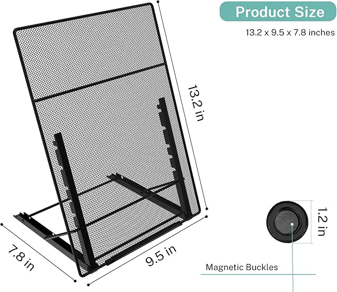 MaxGear Desktop Document Holder for Typing, Foldable Paper Holder Stand for Desk with 4 Magnetic Buckles, Metal Mesh Letter Copy Holder with Non-Slip Base, 6 Adjustable Viewing Angles, Black