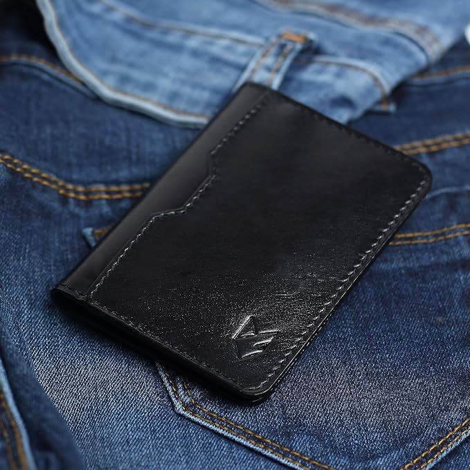 FOXHACKLE Full Grain Leather Credit Card Holder for Men and Women, Slim Bifold RFID Blocking Wallet, Thin Front Pocket Minimalist Wallet, Small Card Case.