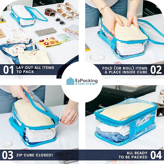 Small Clear Travel Packing Cube/See Through PVC Plastic Pouch for Carry On Suitcase, Backpack or Diaper Bag/Transparent Multipurpose Accessories, Makeup & Underwear Organizer w/Handle (Black)