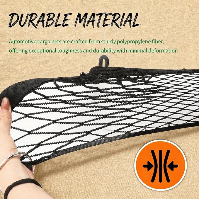 Cargo Net for SUV Trunk Organizer, Stretchable Truck Bed Storage Net with 4 Hooks, 32"x24" Expandable to 63"x47", Heavy Duty Elastic Mesh for Car Storage