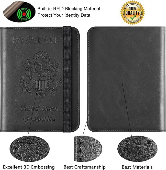 Passport Holder for Travel Essentials Wallet Rfid Blocking Cover Leather Case Vacation Travel Accessories for Women Men (602#Black)