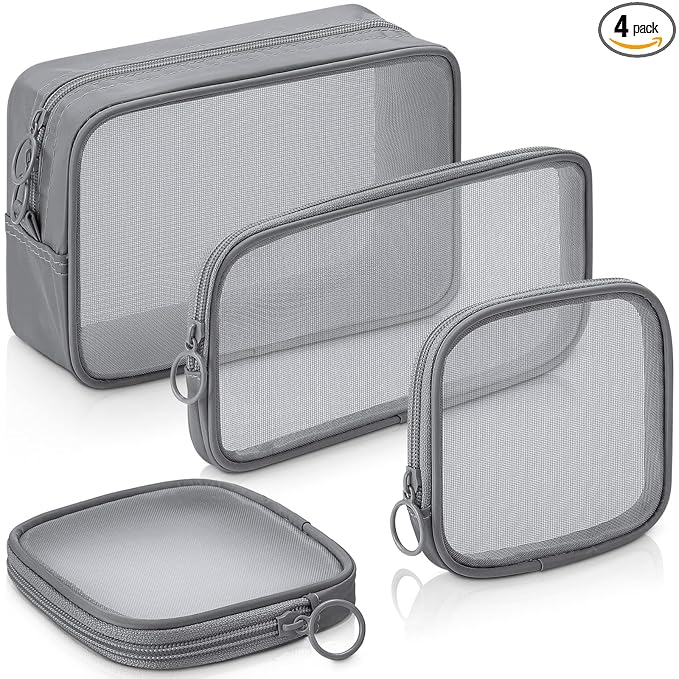 Weewooday 4 Pcs Mesh Makeup Bag Mesh Cosmetic Bag Travel Toiletry Pouch with Zipper Mini Makeup Cosmetic Purse for Daily Accessory(Variety Pack,Gray)