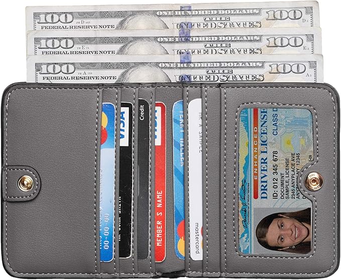Toughergun Women’s Small Slim Leather Wallet with RFID Protection, Compact Bifold Mini Purse with Clear ID Window