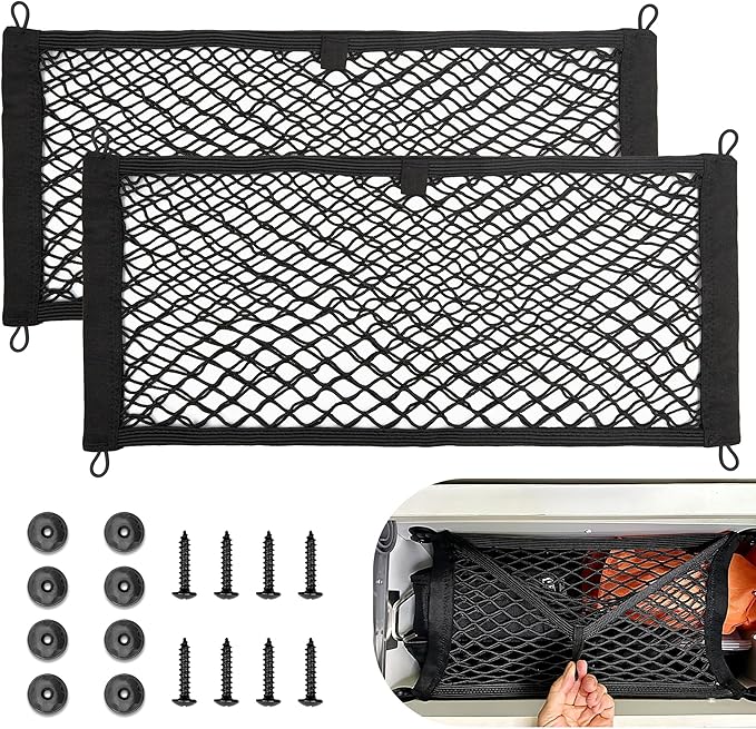 RED WOLF Universal Cargo Net Pocket Elastic Netting Car Mesh Pouch for Trunk RV Boats Home Cargo Storage with Screws and Hooks (21.7'' x 9.8'')
