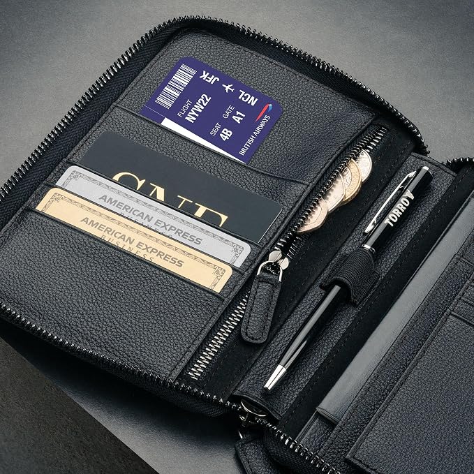 TORRO Travel Wallet – Genuine Leather Travel Organiser with Passport Holder and Detachable Cardholder