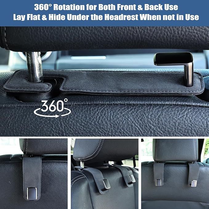 Amooca Car Seat Back Hook Universal Auto Storage Hanger Suede with Metal Car Seat Organizer for Handbag Purse Coat Umbrellas Grocery Bags 2 Pack Gray