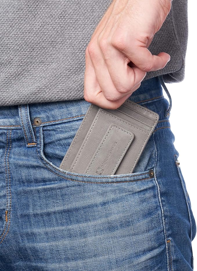 alpine swiss Harper Mens RFID Slim Money Clip Front Pocket Wallet Minimalist Leather ID Card Holder | RFID