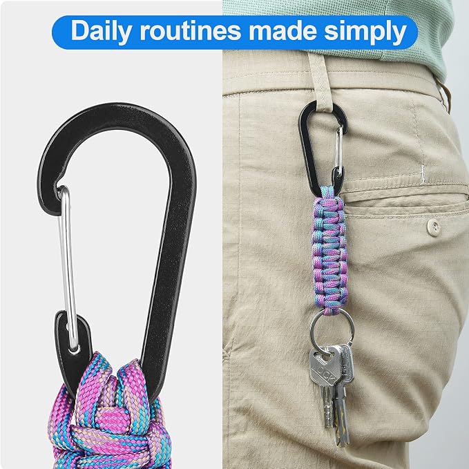 2 Pieces Paracord Keychain with Carabiner,Lanyard Clip for Keys Water Bottle Holder Backpack