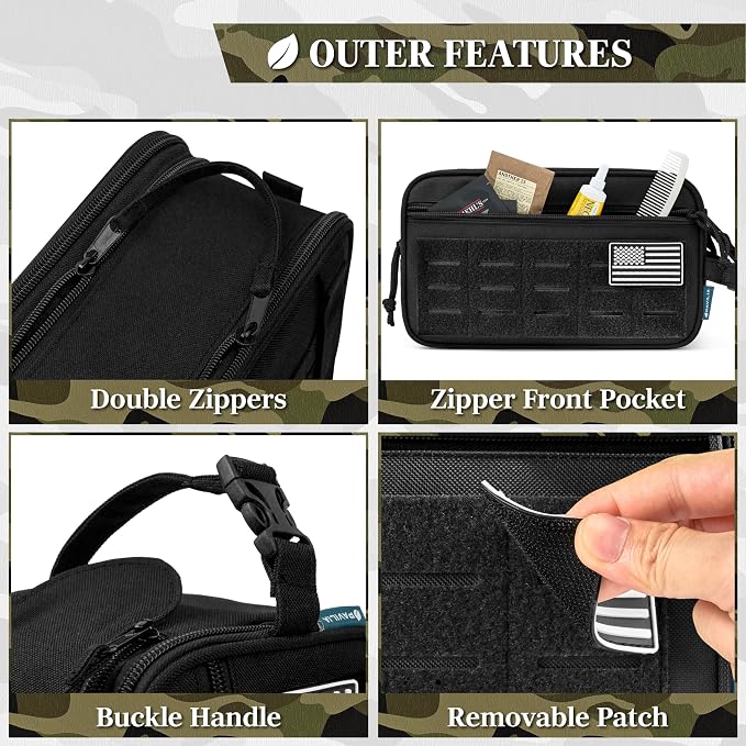 PAVILIA Tactical Toiletry Bag for Men, Water Resistant Molle Military Dopp Kit, Travel Hygiene Organizer with Wet Dry Storage for Shaving, Grooming, Gym and Camping, Black XL