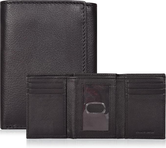 Tri fold Leather Wallet for Men with RFID | Slim Wallets for Men with 1 ID and 6 Credit card slots | Front Pocket Minimalist