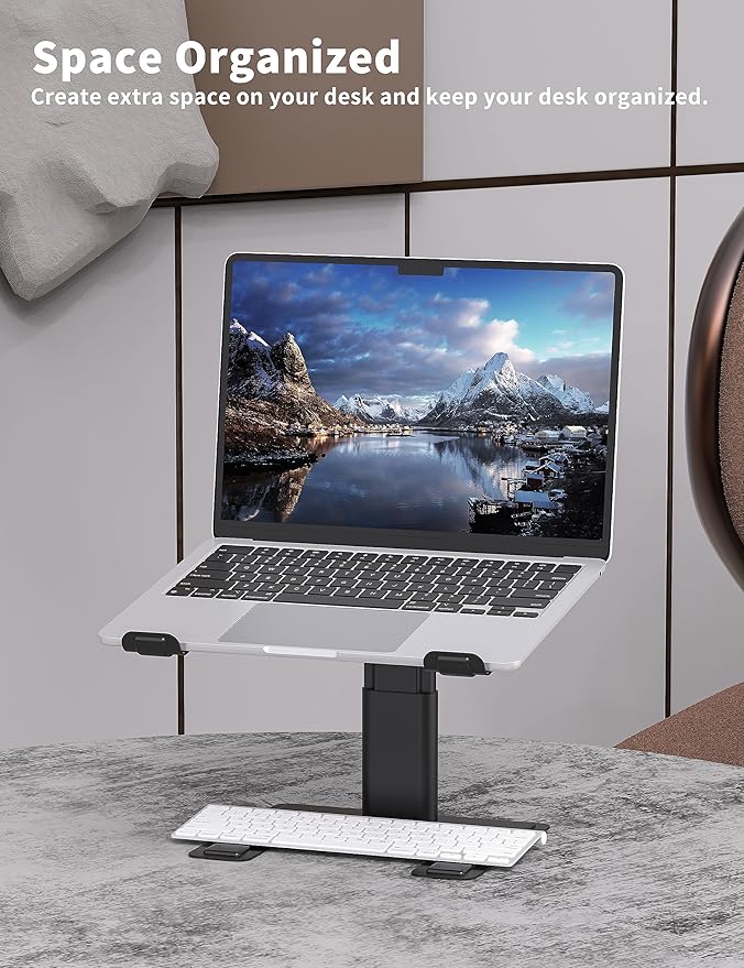 ALASHI Laptop Stand for Desk, Computer Stand Adjustable Height, Ergonomic Notebook Laptop Riser, Aluminum Metal Holder Compatible with 10 to 17.3 Inches Notebook PC Computer, Black