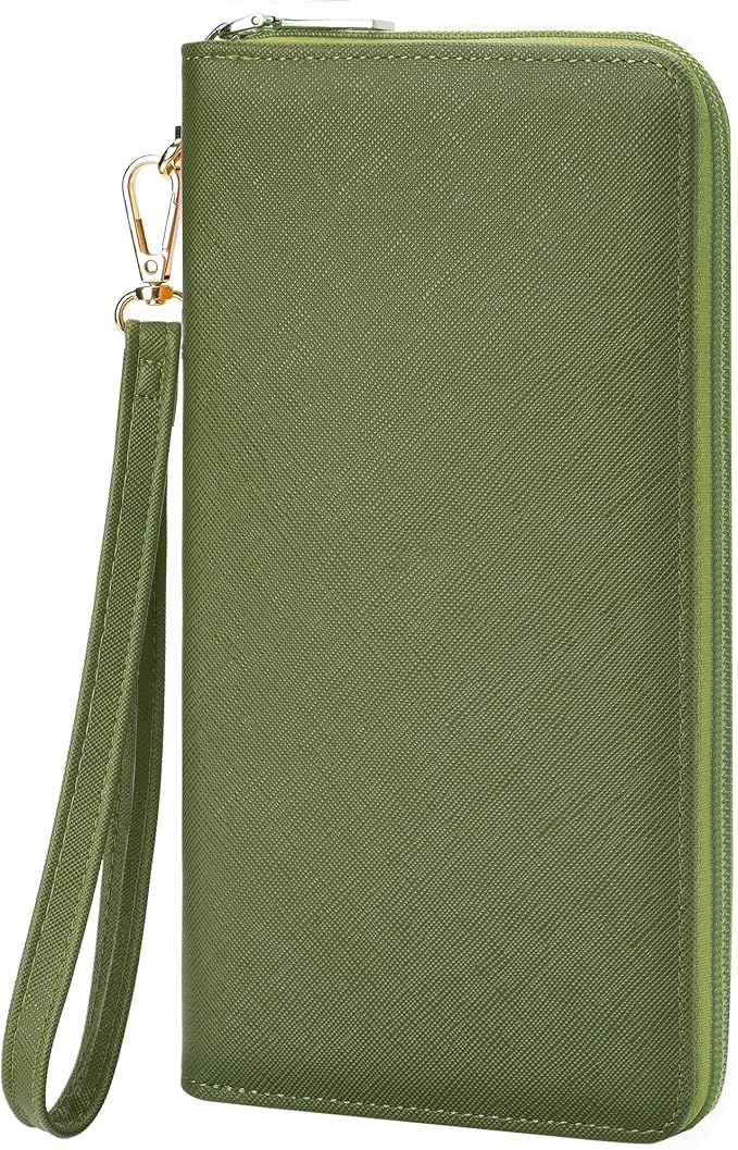 Chelmon Women's Vegan Leather Clutch Wallet with Zip, Hand Strap, Large Capacity