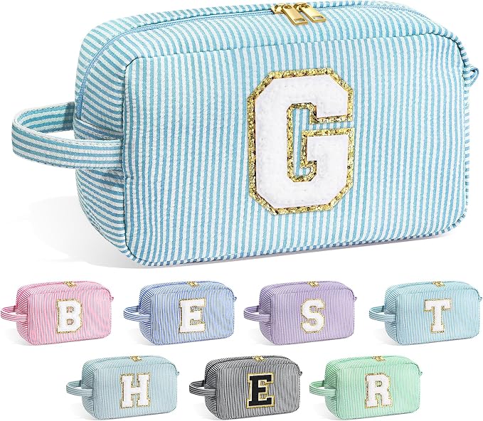 YOOLIFE Graduation Gifts for Teen Girls - Initial Makeup Bag Letter Toiletry Pouch Cosmetic Case, Personalized Teen Girl Gifts Trendy Stuff Party Favor, Light Blue G