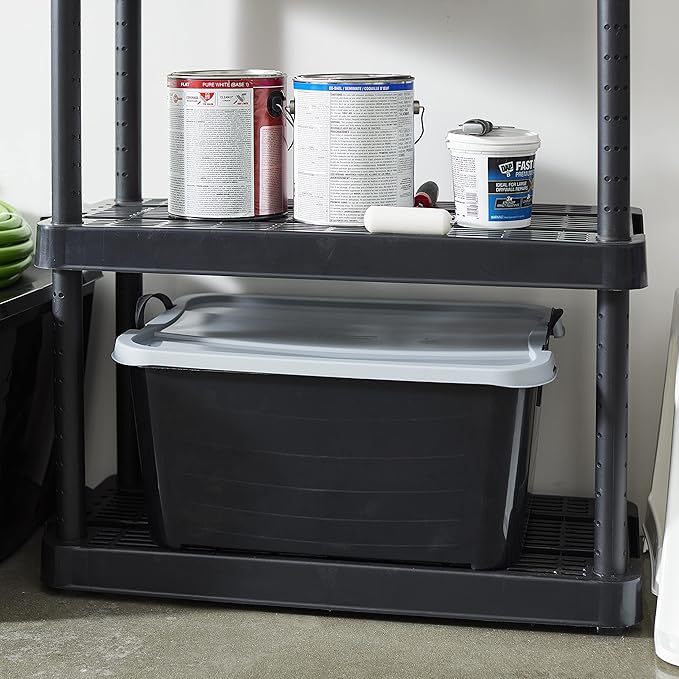 Life Story 12 Pack Heavy Duty Stackable Storage Bin, 55 Quart Home Organizer, Versatile Lightweight Locking Bins with Carrying Handles, Black/Gray