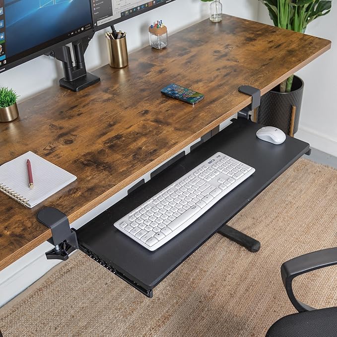 Mount-It! Under Desk Keyboard Tray, 30" Extra-Wide Clamp-On Slide-Out Drawer, Holds 11 lbs, Fits Desks up to 1.77" Thick, No-Drill C-Clamp Mount
